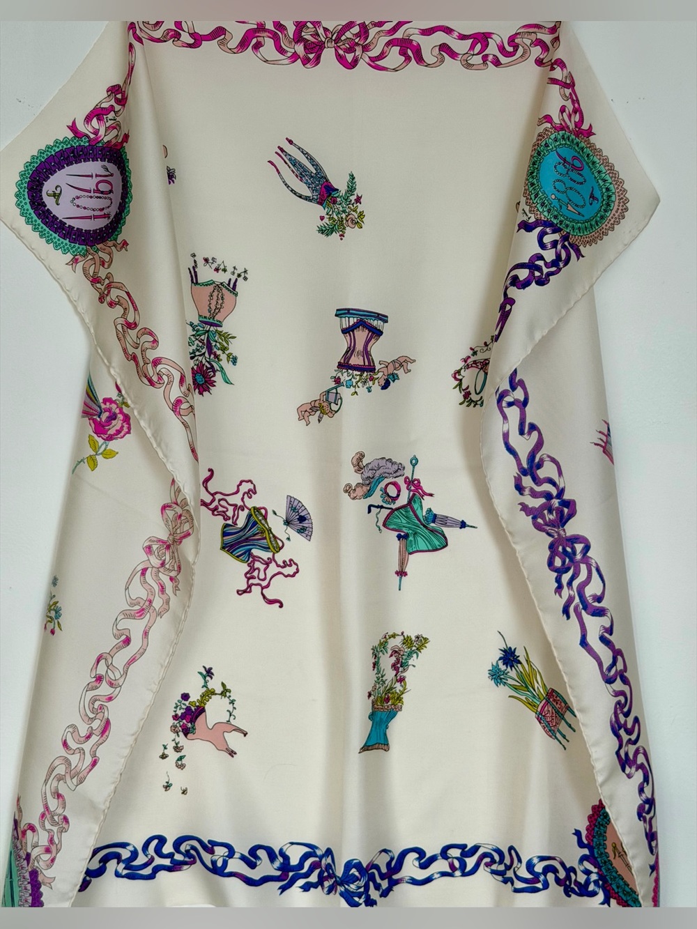 Vtg 1960s Emilio Pucci for Formfit Whimsical Lingerie & Corset Motif Silk Scarf
